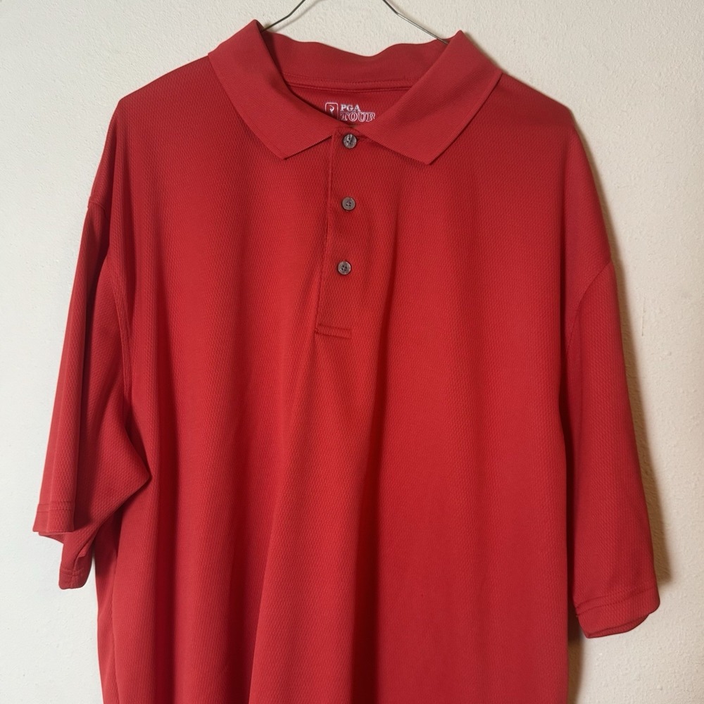 PGA Tour Polo Shirt Mens Red Short Sleeve Golf Performance Active Size 2XL
